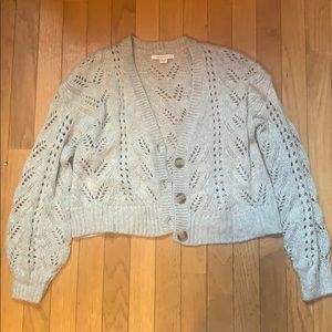 gray crochet knit cardigan